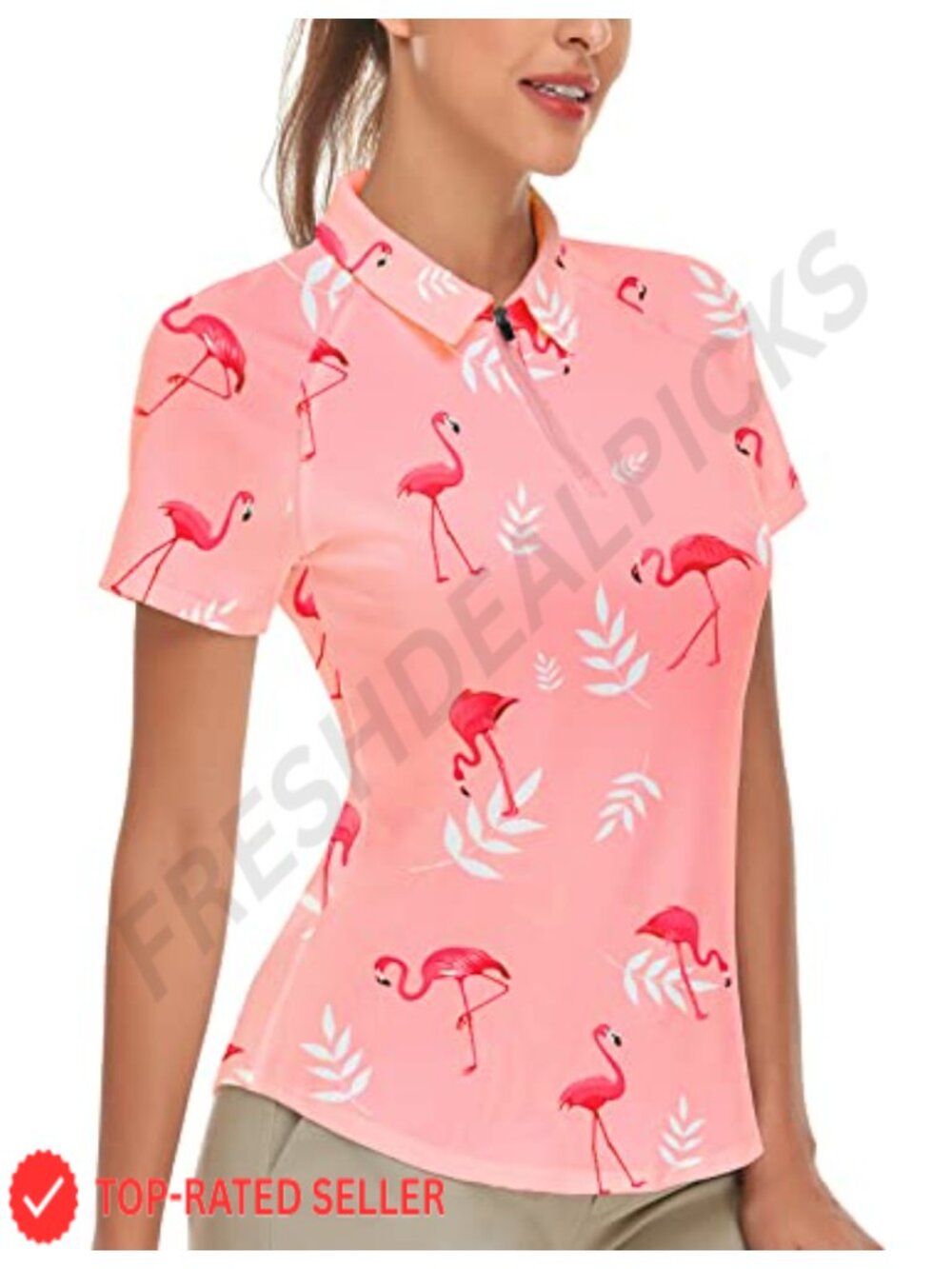 Women's Short Sleeve Golf Polo Shirt UPF 50+ Quarter Zip Argyle Athletic Top